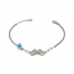 Sterling Silver Bracelet with Butterfly and Evil Eye Design