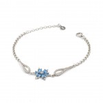 Sterling Silver Bracelet Decorated with Blue Zircon Stone Flower