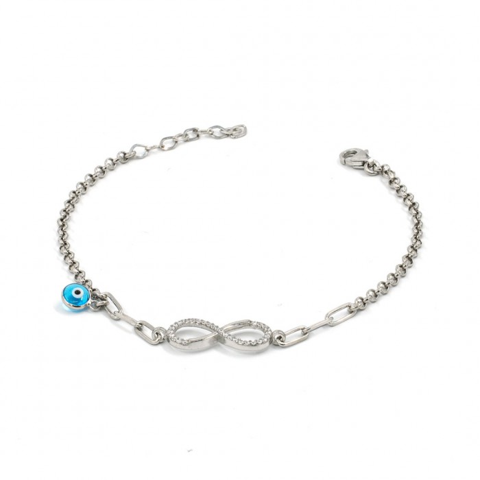 Sterling Silver Bracelet with Zircon Stone and Infinity Symbol with Evil Eye Stone