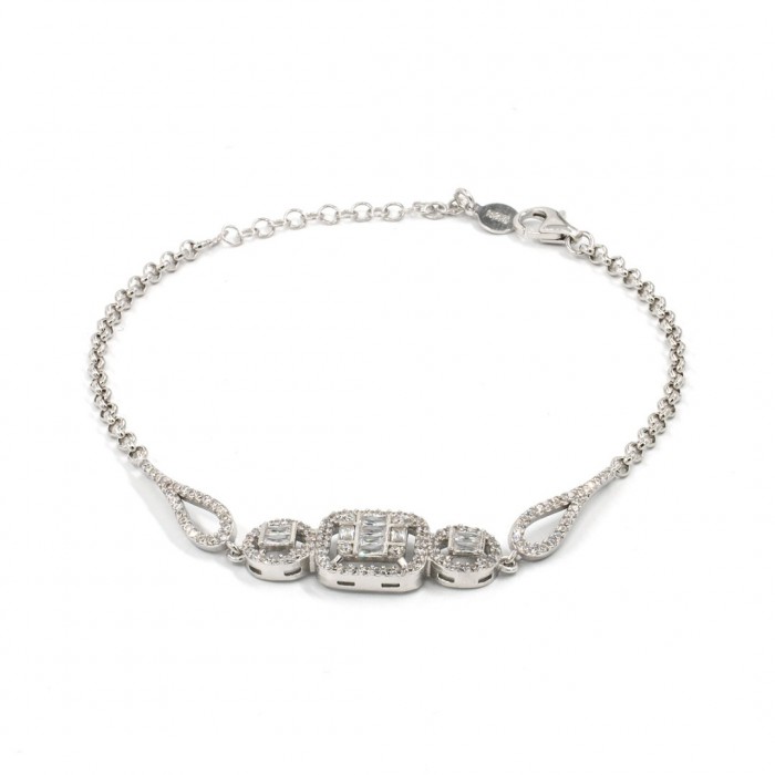 925 Sterling Silver Chain Bracelet with Elegantly Designed Zircon Stones