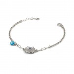 925 Sterling Silver Bracelet Decorated with Zircon and Evil Eye Bead