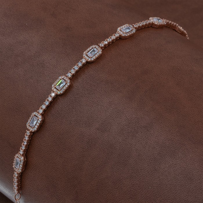 Turkish Silver Bracelet with Zircon Clear Stones