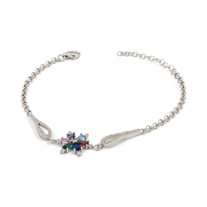 925 Sterling Silver Women's Bracelet with Colorful Zircon Rose