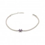 Sterling Silver Tennis Bracelet with Zircon Stone and Purple Rose in the Center