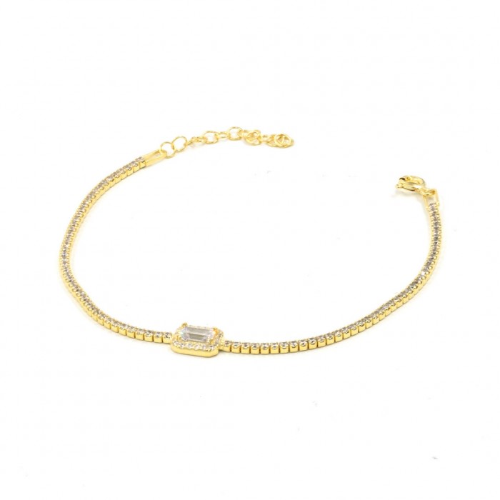 Tennis Bracelet - Gold-Tone Sterling Silver Bracelet with Rectangular Design and Pure Zircon Stones