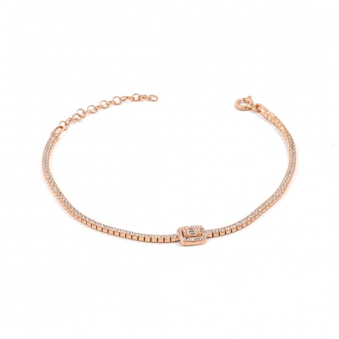 Classic Gold Plated Sterling Silver Bracelet with Cubic Zirconia for Women