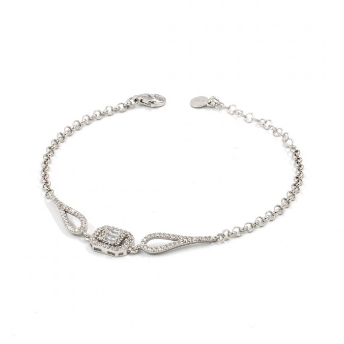 925 Sterling Silver Chain Bracelet Studded with Zircon Stones in a Beautiful Geometric Shape