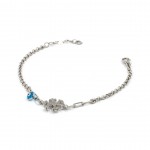 Women's Silver Snowflake Bracelet Decorated with Cubic Zircon and Evil Eye Amulet with Adjustable Chain