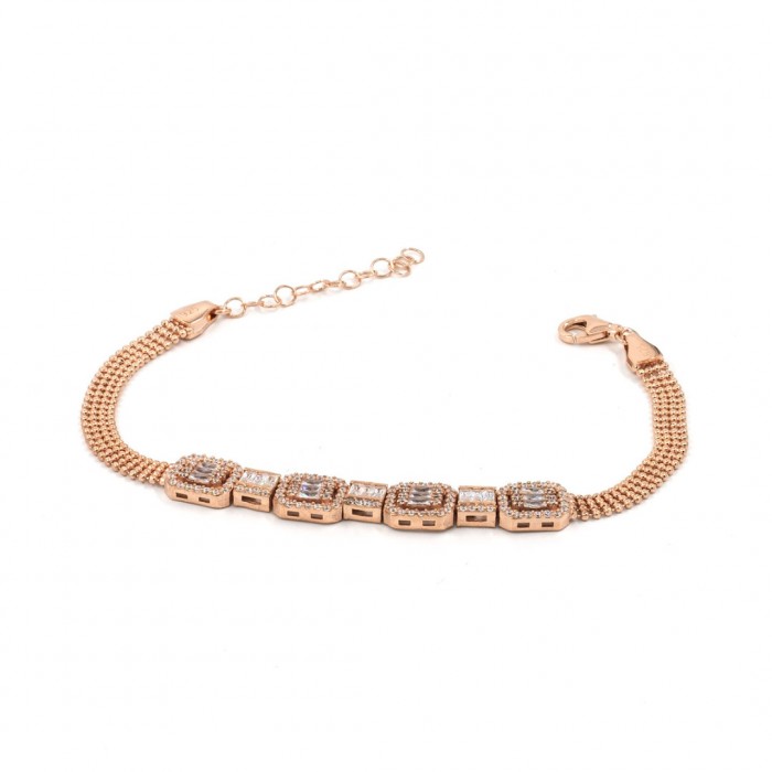 Women's Wide Sterling Silver Bracelet in Golden Color with Zircon Stones