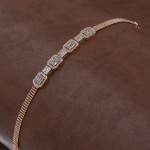 Women's Wide Sterling Silver Bracelet in Golden Color with Zircon Stones