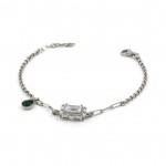 Elegant Women's Silver Hand Bracelet with Clear Zircon Stone and Teardrop Emerald Stone