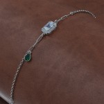 Elegant Women's Silver Hand Bracelet with Clear Zircon Stone and Teardrop Emerald Stone