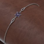 Women's 925 Silver Bracelet Made of Zircon Stone and Decorated with a Beautiful Purple Flower 