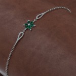 Women's Silver Bracelet with Green Emerald Flower and Zircon Stone