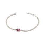 Women's Tennis Bracelet: Sterling Silver with Zircon Stone and Red Rose