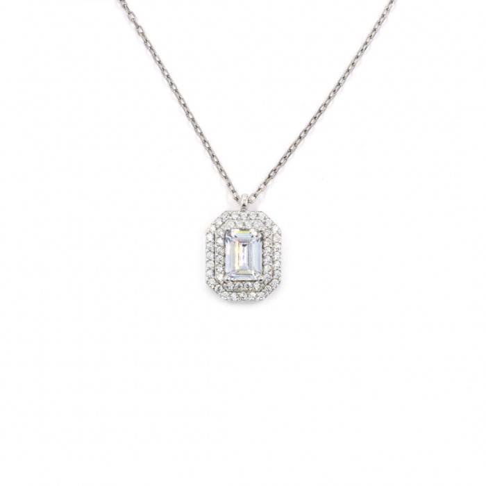 Women's 925 Silver Chain with Octagonal Pendant Studded with Zircon Diamond Stone