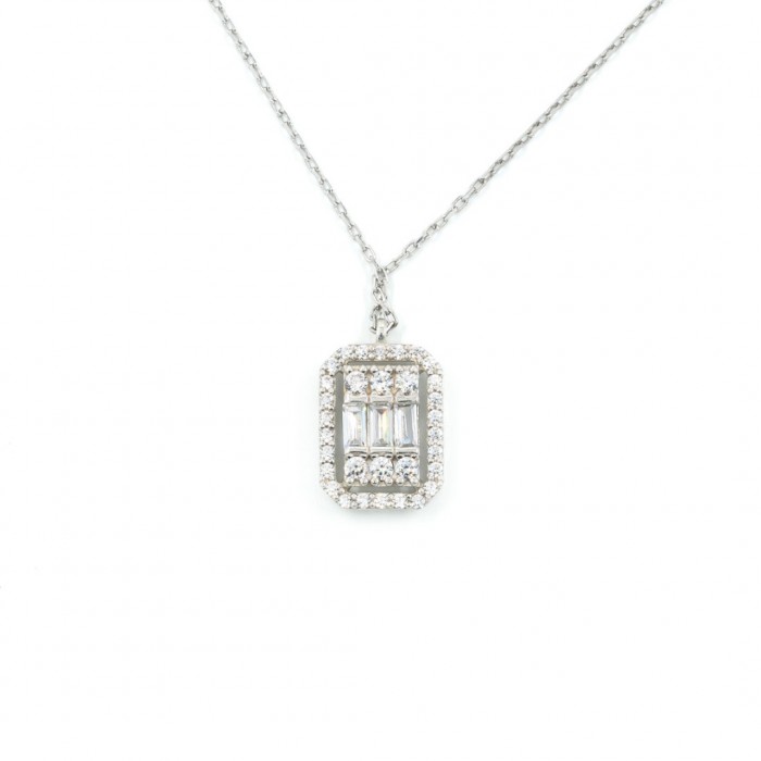 Sterling Silver Necklace with Diamond Zircon Stones in a Geometric Design