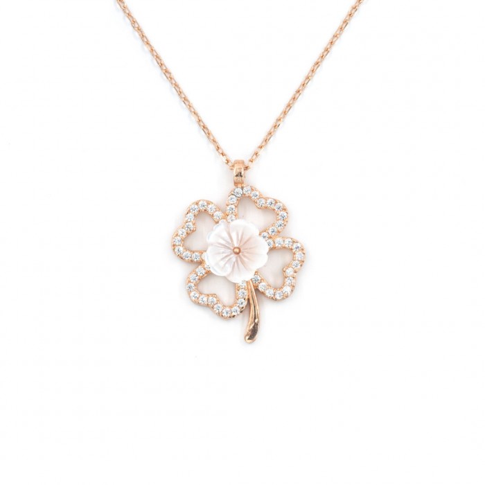 925 Silver Necklace for Women in Gold with Flower Design and Clear Zircon Stones