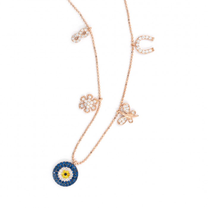 925 Sterling Silver Lucky Necklace in Gold Color with An Evil Eye Pendant in a Wonderful Design