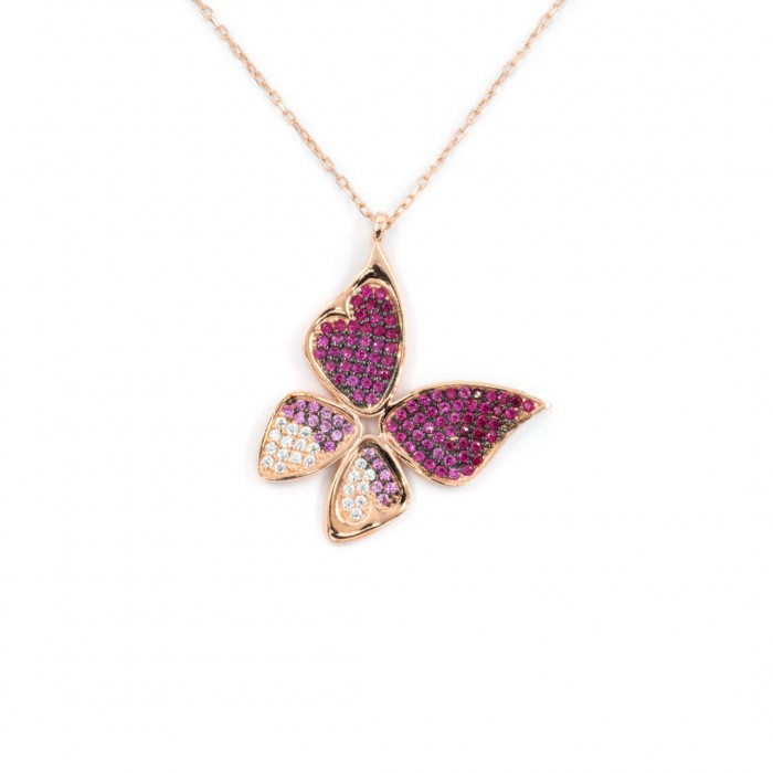 925 Sterling Silver Yellow Gold Plated Necklace with Butterfly Pendant