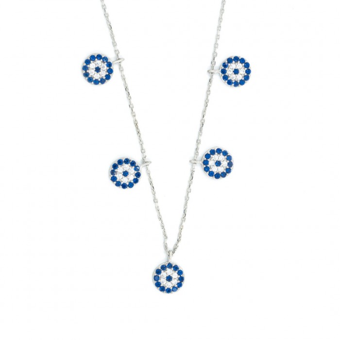 925 Sterling Silver Necklace with Evil Eye Zircon Stone and Rhodium Pendant