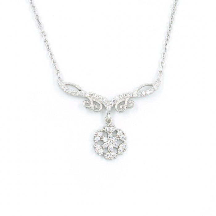 Elegant 925 Silver Necklace Studded with Zircon Stones