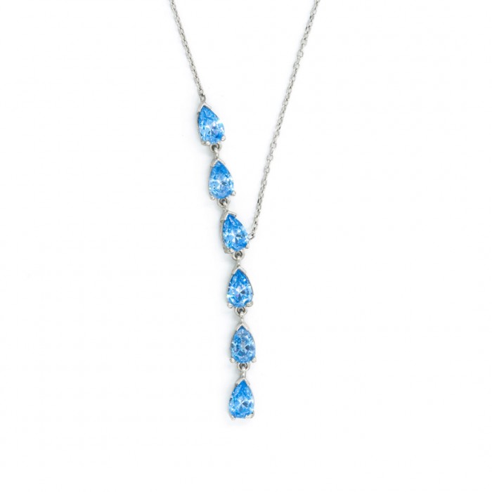 925 Sterling Silver Raindrop Necklace with Blue Zircon Stones