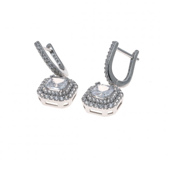 Women's Accessories of 925 Sterling Silver, Necklace, Earrings, and Ring Decorated with Zircon Stone