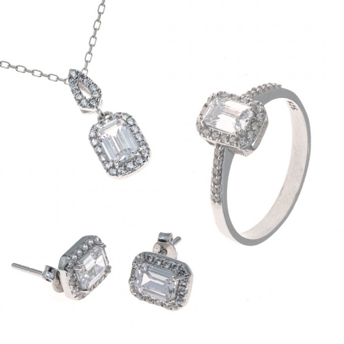 Sterling Silver Zircon Stone Accessory Set for Women