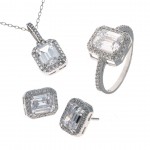 Exquisite Women's 925 Sterling Silver Accessories Set with White Zircon Stones, Necklace, Ring, and Earrings