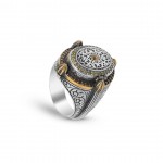 Stylish Sterling Silver Men's Ring with Yellow Zircon and Unique Engraving – Originality and Comfort Combined