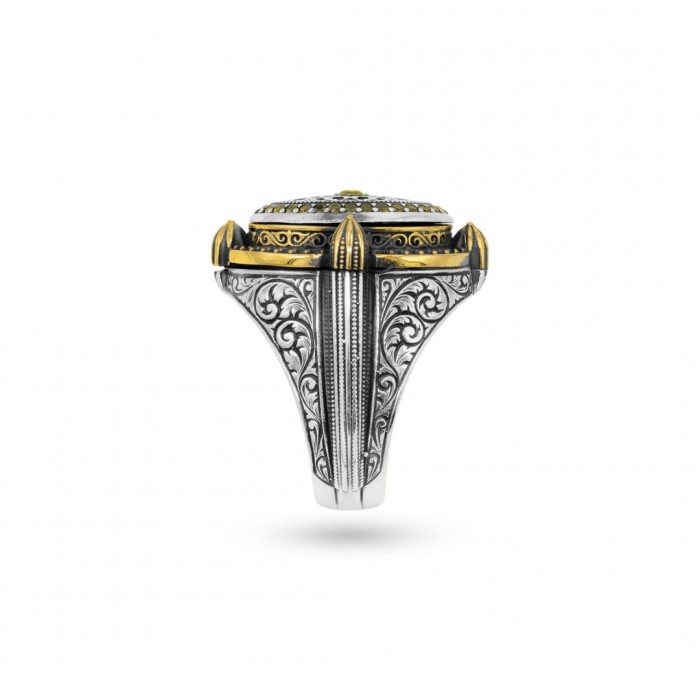 Stylish Sterling Silver Men's Ring with Yellow Zircon and Unique Engraving – Originality and Comfort Combined