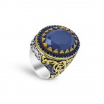 Elegant 925 Sterling Silver Men's Ring with Dark Blue Agate