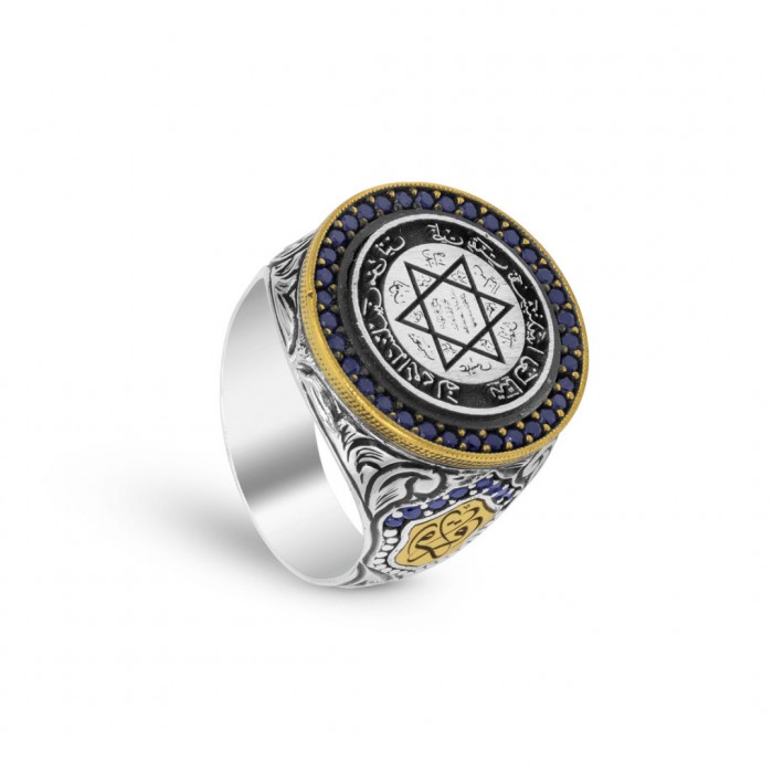 Luxurious 925 Sterling Silver Solomon's Ring with Black Zirconia