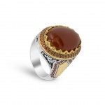 Sterling Silver Men's Ring with Red Stone and Ottoman Designs Reflecting Elegance