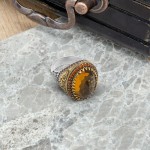 Men's Sterling Silver Ring with Agate Stone and Brown Zircon: Elegant Ottoman Design