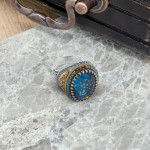 Men's Sterling Silver Ring with Sky Blue Zircon Stone: Exquisite Turkish Design