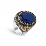 Men's Silver Ring with Royal Blue Zircon: Elegant Turkish Craftsmanship