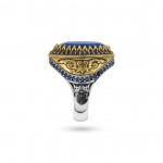 Men's Silver Ring with Royal Blue Zircon: Elegant Turkish Craftsmanship