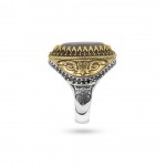 Silver Inlaid Sultan's Gold Ring with Black Zircon Stone: Latest Designs for Men’s Daily Wear