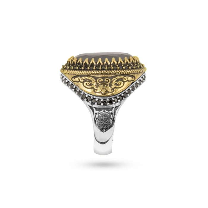 Silver Inlaid Sultan's Gold Ring with Black Zircon Stone: Latest Designs for Men’s Daily Wear