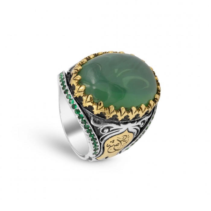 925 Caliber Royal Silver Ring with Inlaid and Studded Zircon Stone Lobes