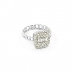 Women's 925 Silver Rhodium-Plated Ring Studded with Zircon Stone in an Elegant Chain Design