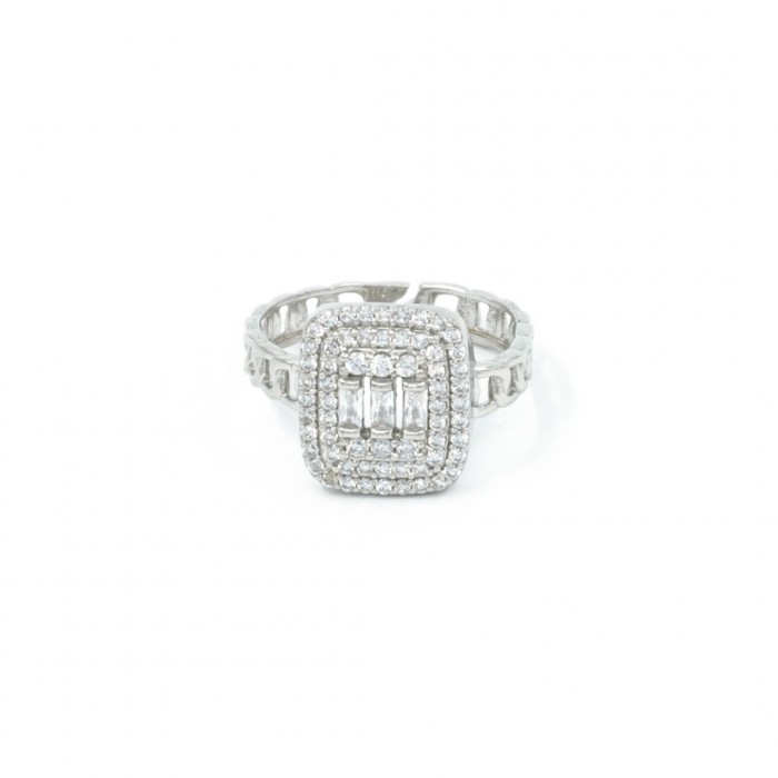 Women's 925 Silver Rhodium-Plated Ring Studded with Zircon Stone in an Elegant Chain Design