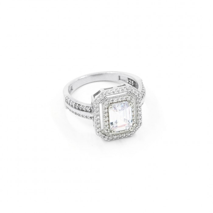 Sterling Silver Ring for Women Studded with a Transparent Cubic Zircon Stone