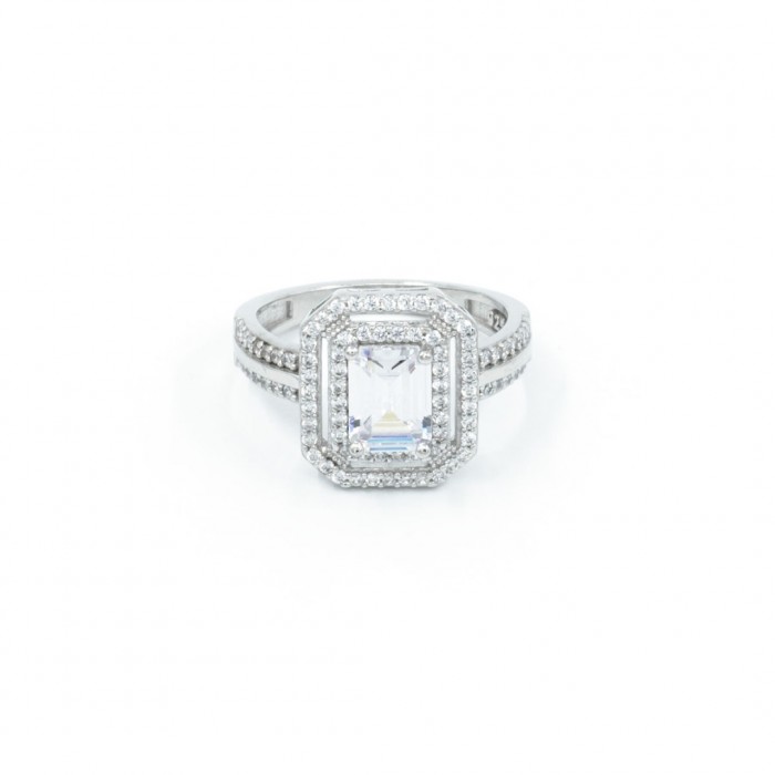 Sterling Silver Ring for Women Studded with a Transparent Cubic Zircon Stone