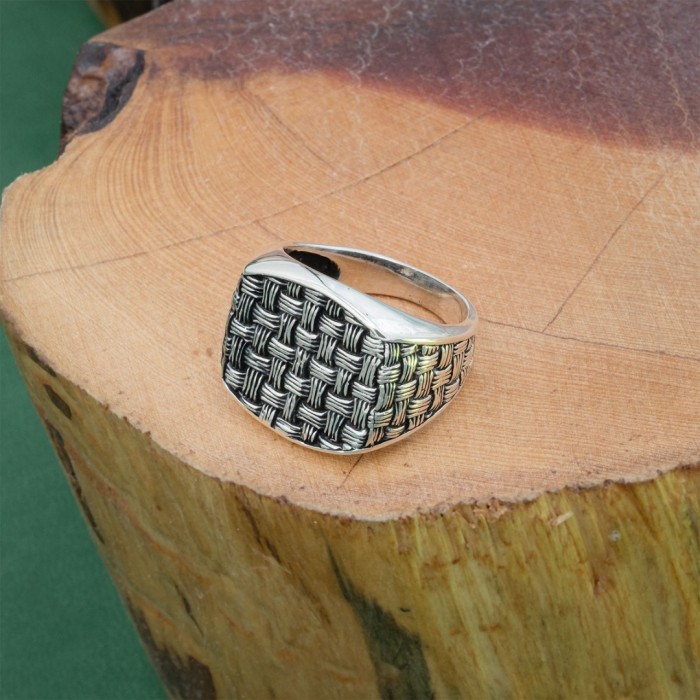 Turkish Men's Ring, Handmade 925 Sterling Silver Ring with Attractive Mesh Design