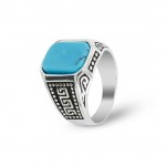 925 Sterling Silver Men's Ring Adorned with Blue Agate Stone for Blessings and Spiritual Essence