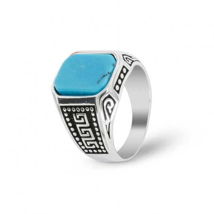 925 Sterling Silver Men's Ring Adorned with Blue Agate Stone for Blessings and Spiritual Essence