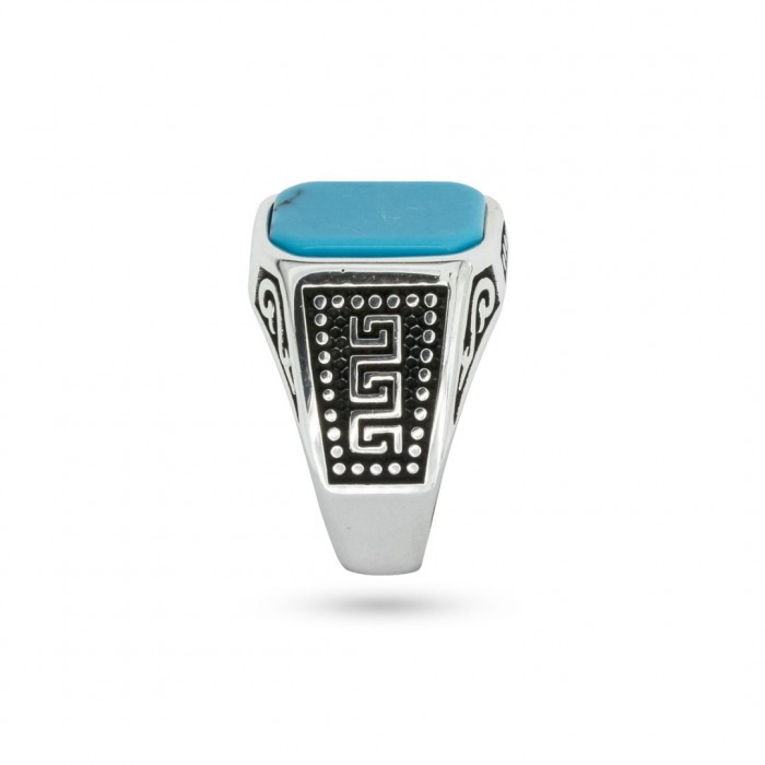 925 Sterling Silver Men's Ring Adorned with Blue Agate Stone for Blessings and Spiritual Essence